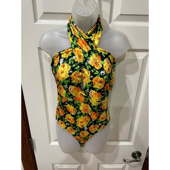 Zara Womens Yellow Floral Halter Neck Bodysuit Size M - Picture 4 of 6